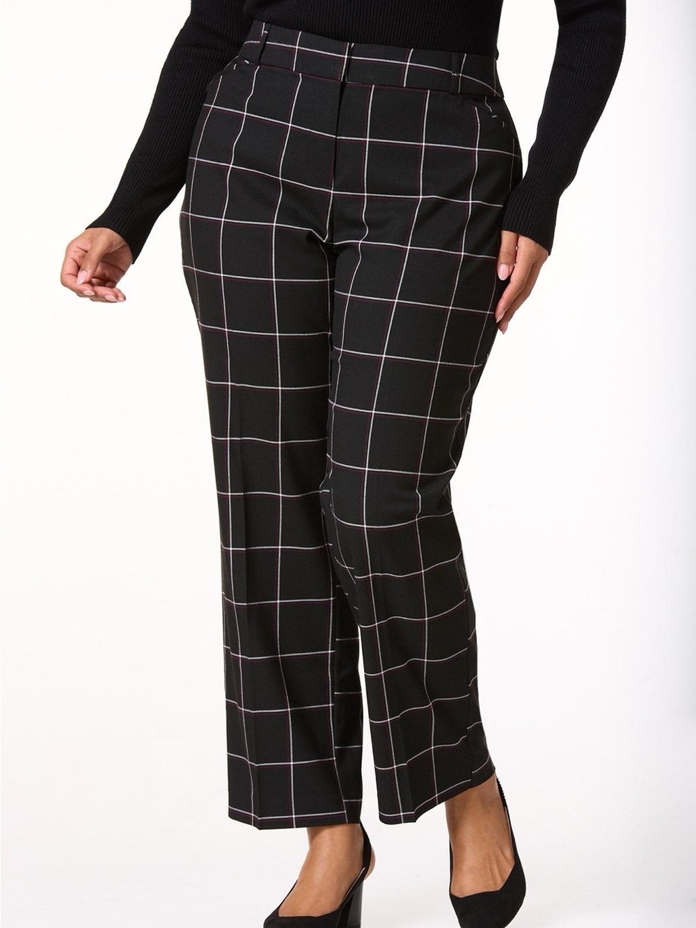 Cato Curvy Stretch Waist Figure Flattering Windowpane Black Trousers sz 16 WP